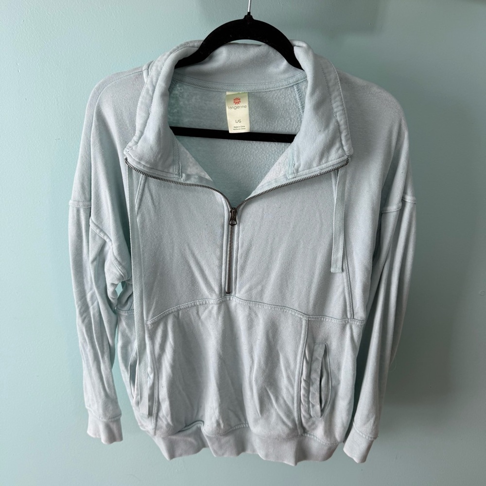 Tangerine Long Sleeve  1/4 Zip Pullover Acid Wash Blue Women's Size Large